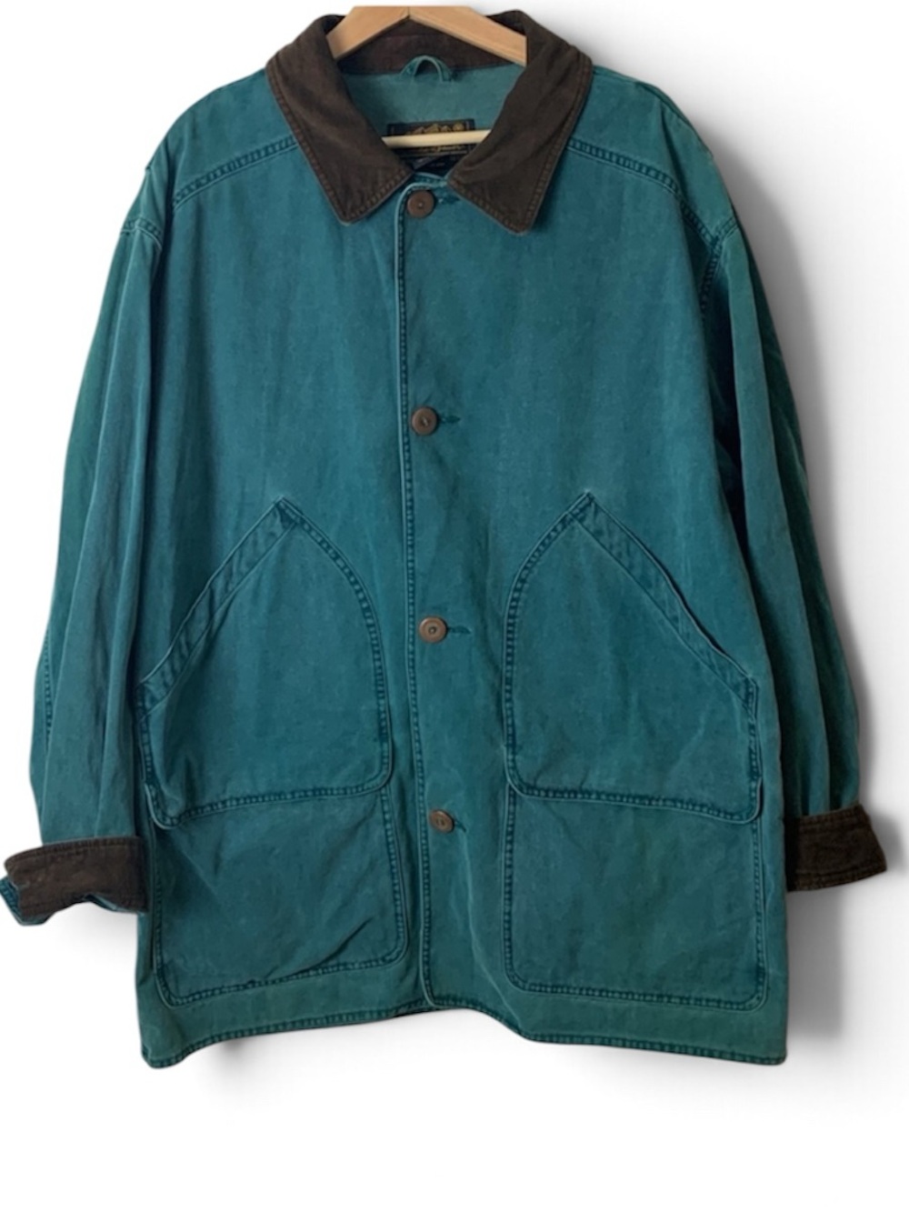 Eddie Bauer Vintage Barn Coat Jacket Oversized Teal Brown Corduroy 90s RARE